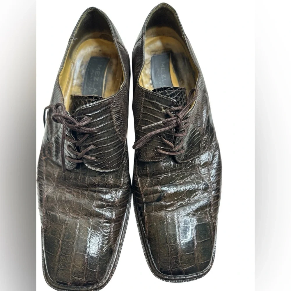 Mezlan Platinum Brando Brown Crocodile Mens Shoe Size 10.5